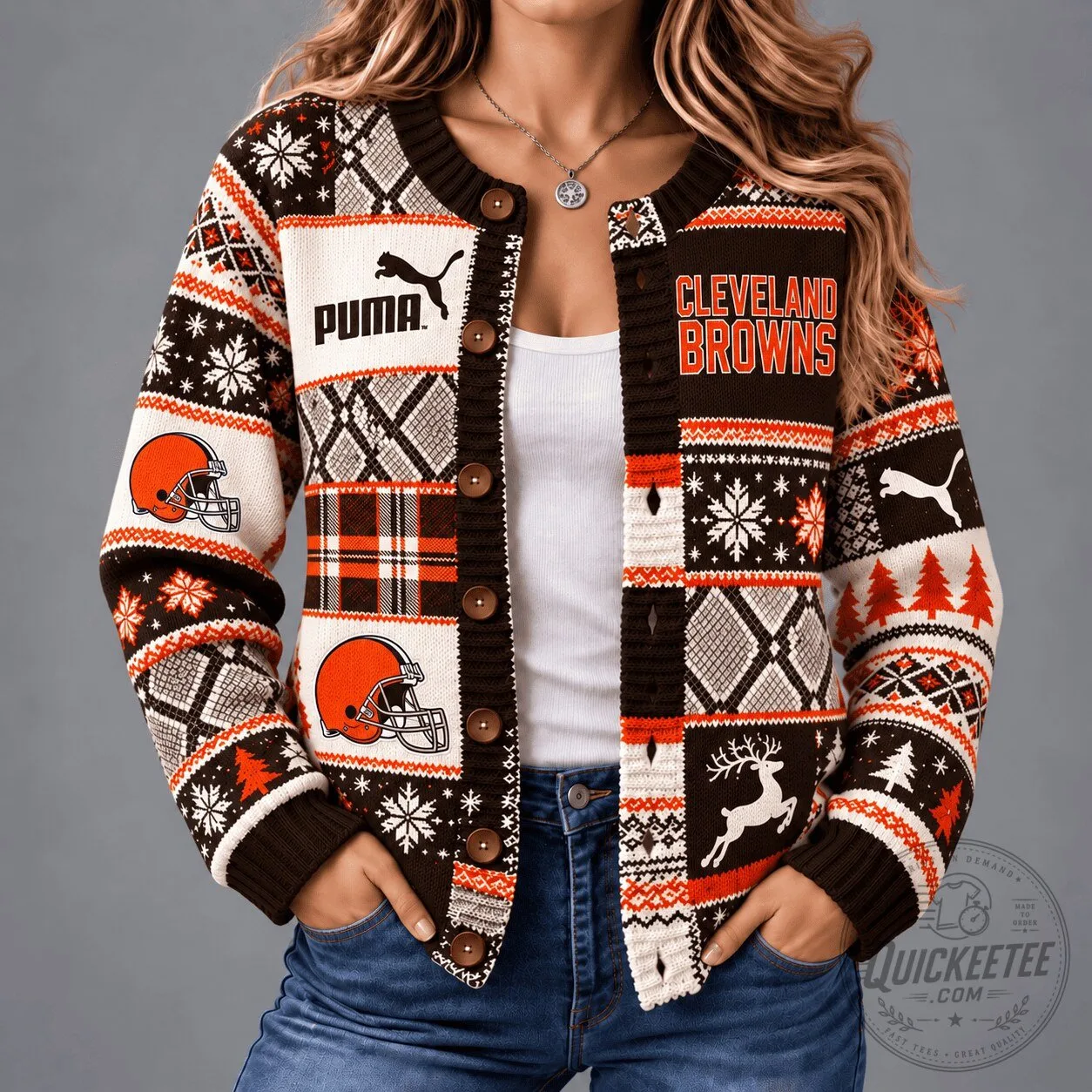 Cleveland Browns NFL Christmas Patchwork Cardigan Sweater
