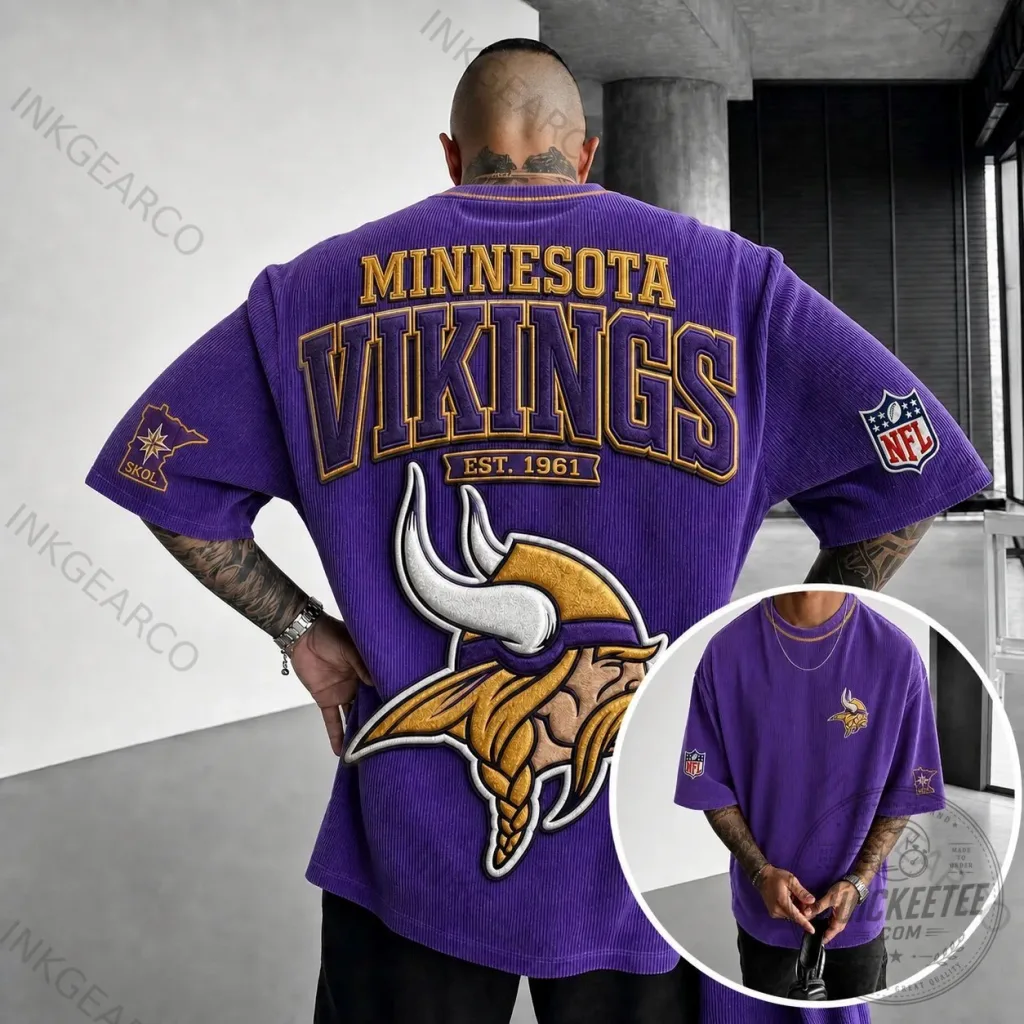 Oversized Corduroy T-Shirt in Purple for Minnesota Vikings NFL Fans Oversized Corduroy T-Shirt in Purple for Minnesota Vikings NFL Fans