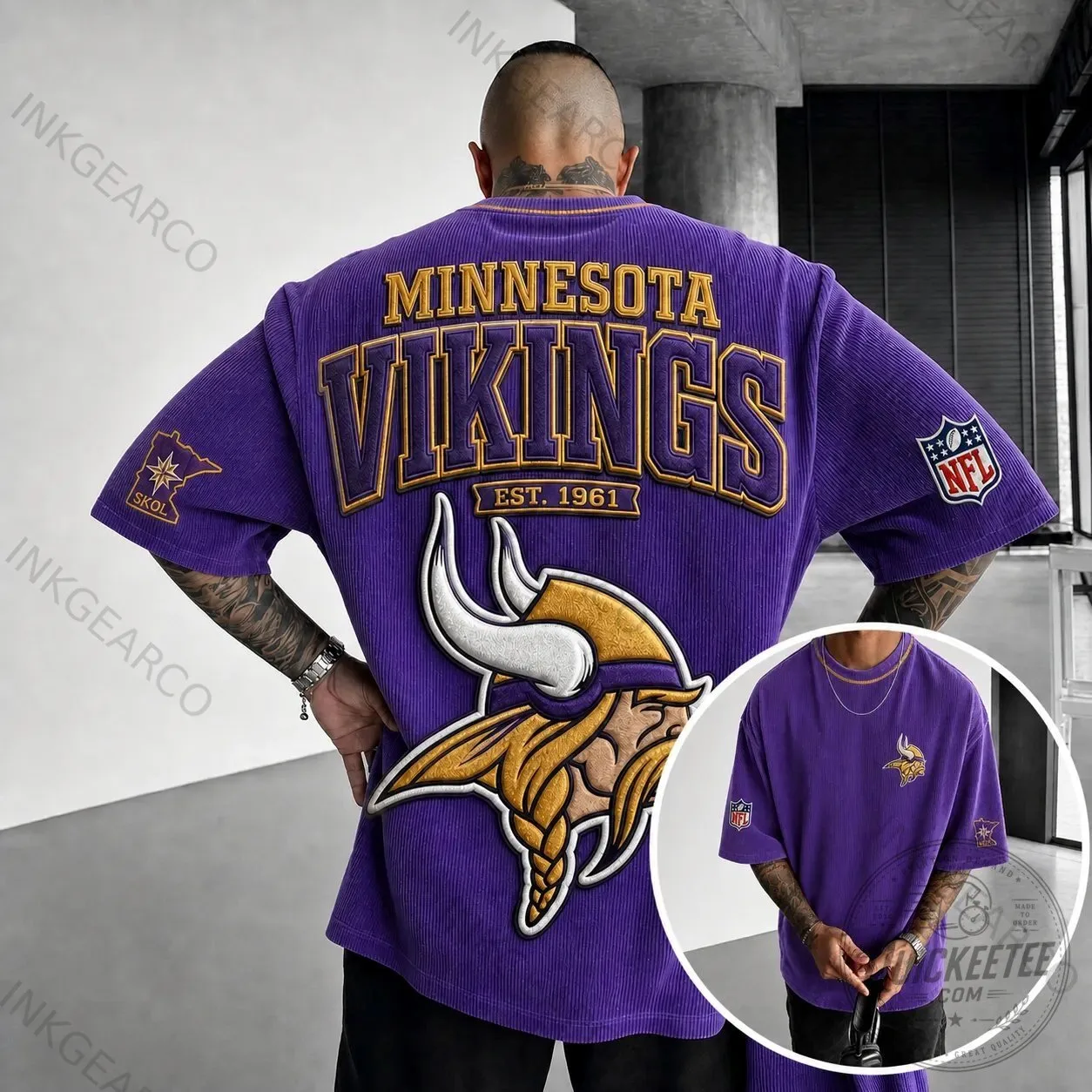 Oversized Corduroy T-Shirt in Purple for Minnesota Vikings NFL Fans 2 Oversized Corduroy T-Shirt in Purple for Minnesota Vikings NFL Fans