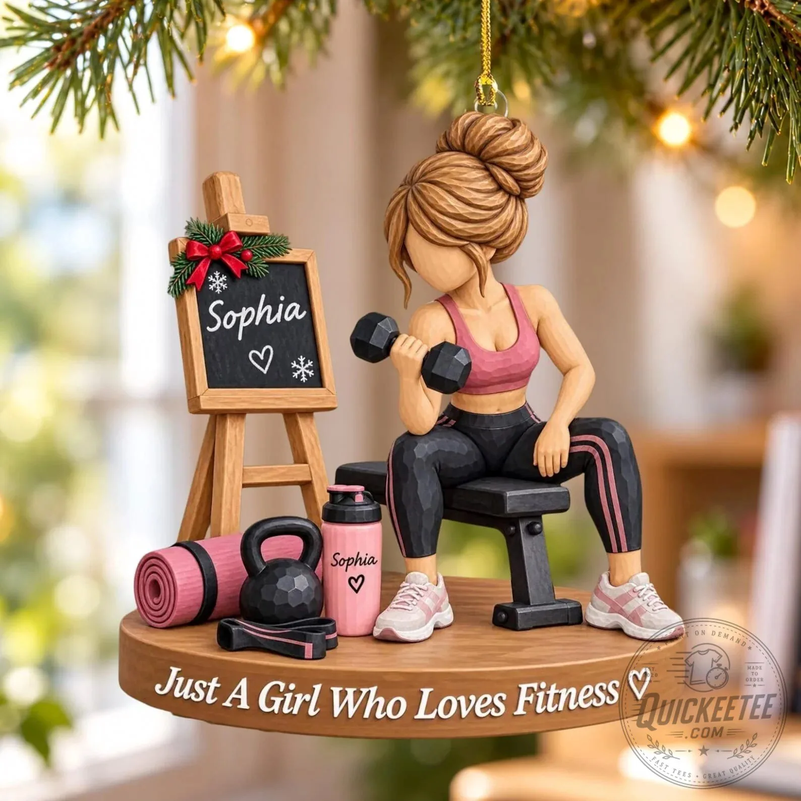 Personalized Fitness Gym Girl Christmas Tree Ornament