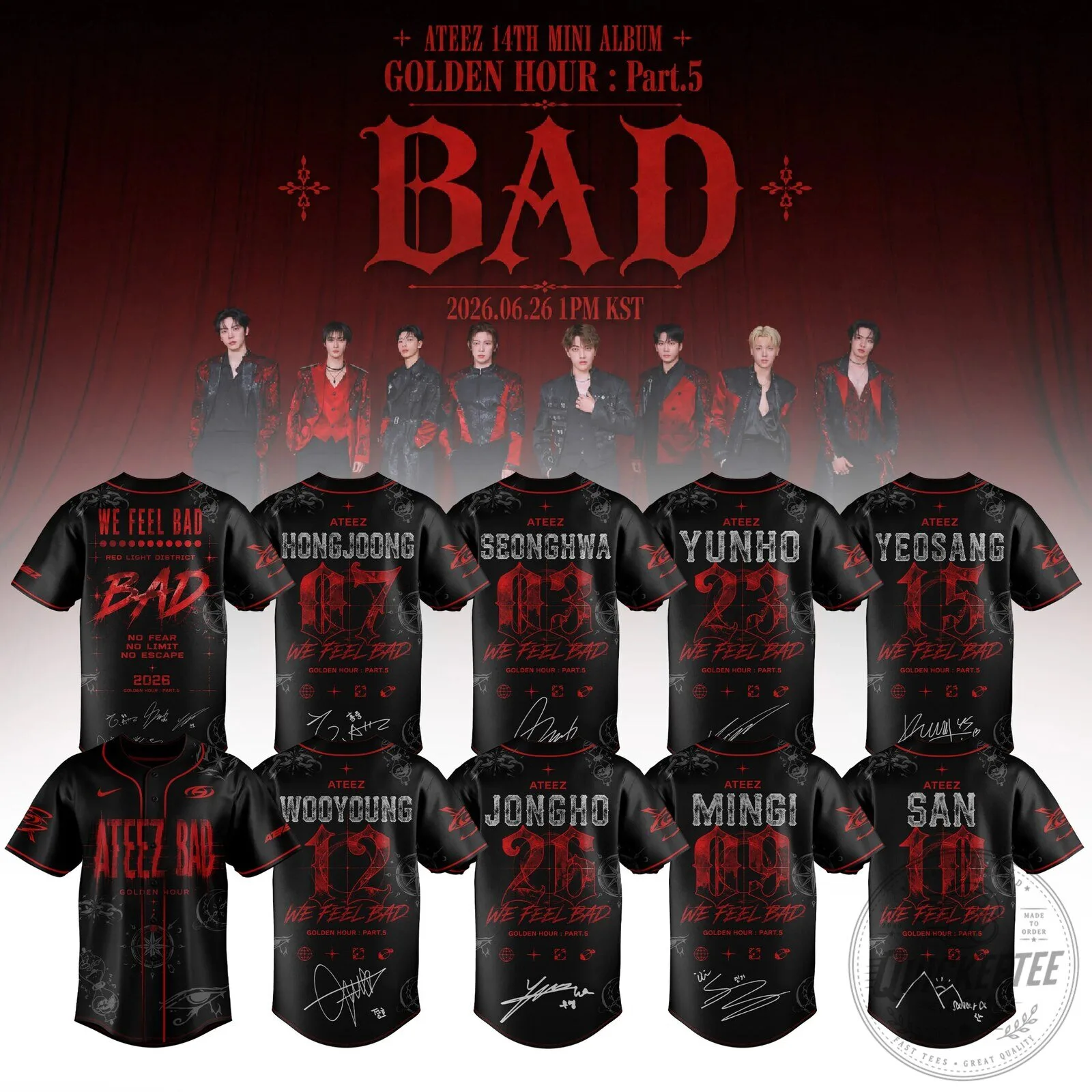 ATEEZ Golden Hour Part 5 Bad Era K-Pop Band Black Baseball Jersey