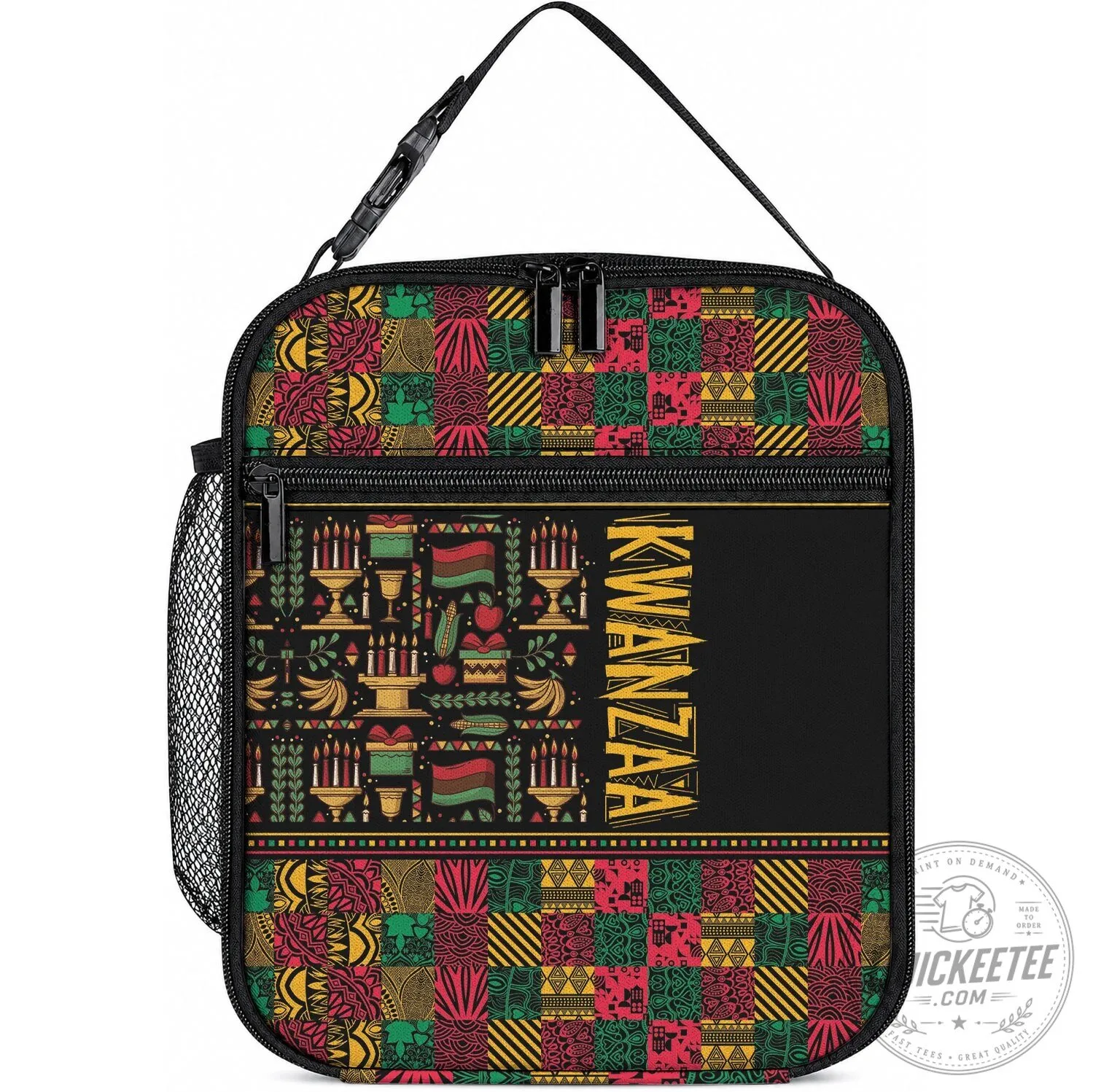 Kwanzaa African Pattern Insulated Lunch Bag with Handle and Zipper Closure