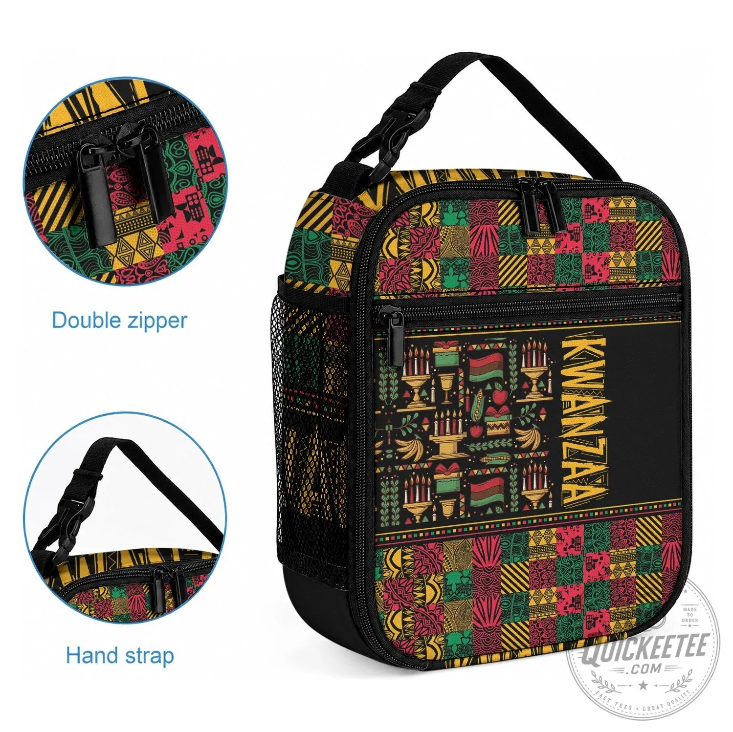 Kwanzaa African Pattern Insulated Lunch Bag with Handle and Zipper Closure 6 Kwanzaa African Pattern Insulated Lunch Bag with Handle and Zipper Closure