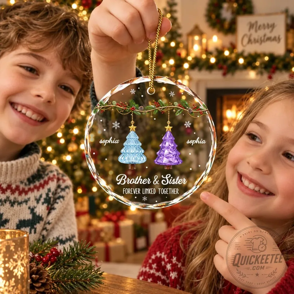 Personalized Brother and Sister Forever Linked Together Christmas Ornament Personalized Brother and Sister Forever Linked Together Christmas Ornament