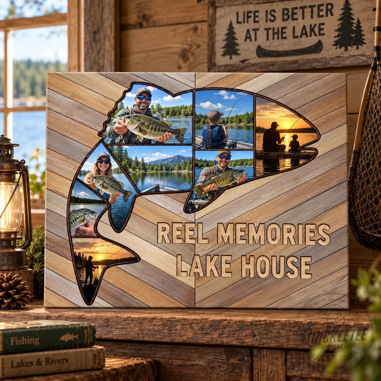 Personalized Bass Fishing Photo Collage Wall Art for Fisherman Gift