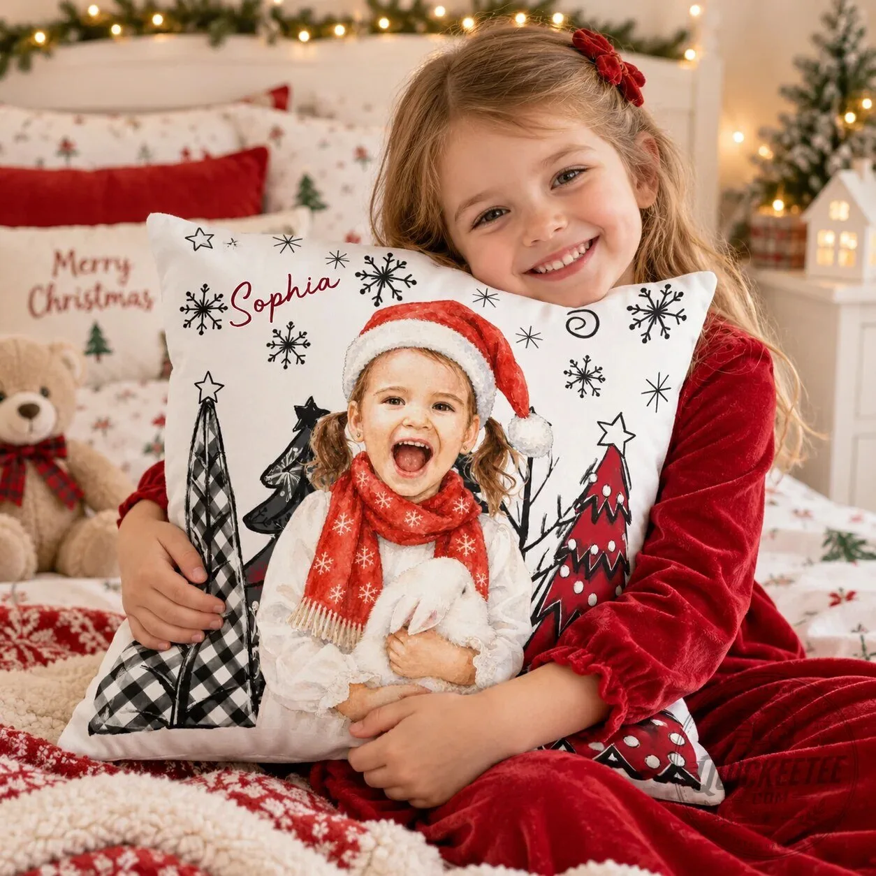 Personalized Christmas Photo Pillow Custom Watercolor Kids Holiday Gift 16 Personalized Christmas Photo Pillow Custom Watercolor Kids Holiday Gift