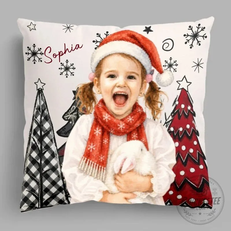Personalized Christmas Photo Pillow Custom Watercolor Kids Holiday Gift 19 Personalized Christmas Photo Pillow Custom Watercolor Kids Holiday Gift