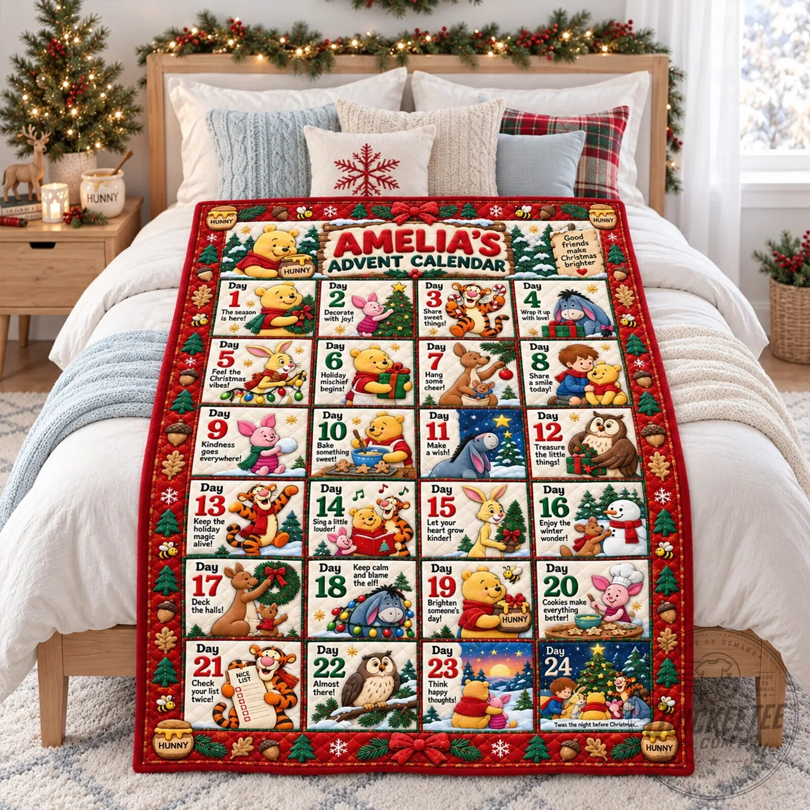 Winnie the Pooh Personalized Advent Calendar Christmas Blanket 6 Winnie the Pooh Personalized Advent Calendar Christmas Blanket
