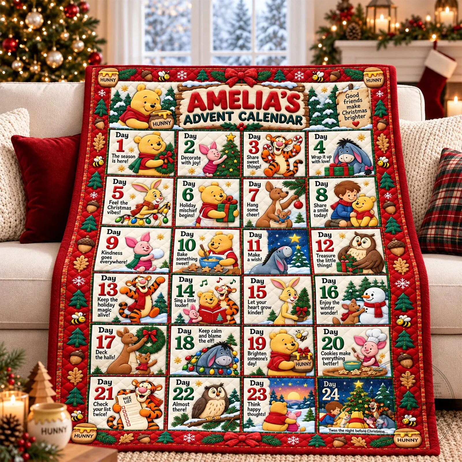 Winnie the Pooh Personalized Advent Calendar Christmas Blanket 7 Winnie the Pooh Personalized Advent Calendar Christmas Blanket