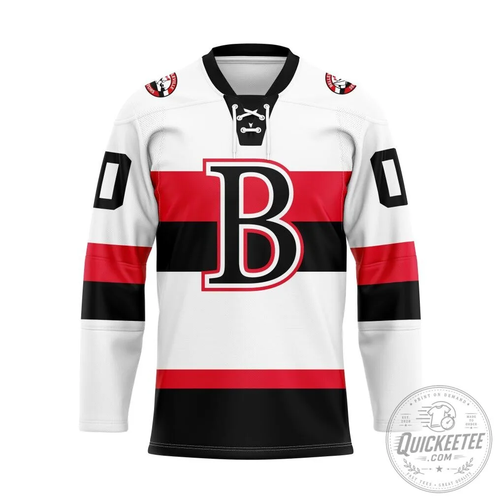 Belleville Senators Personalized White and Red Stripe Hockey Jersey