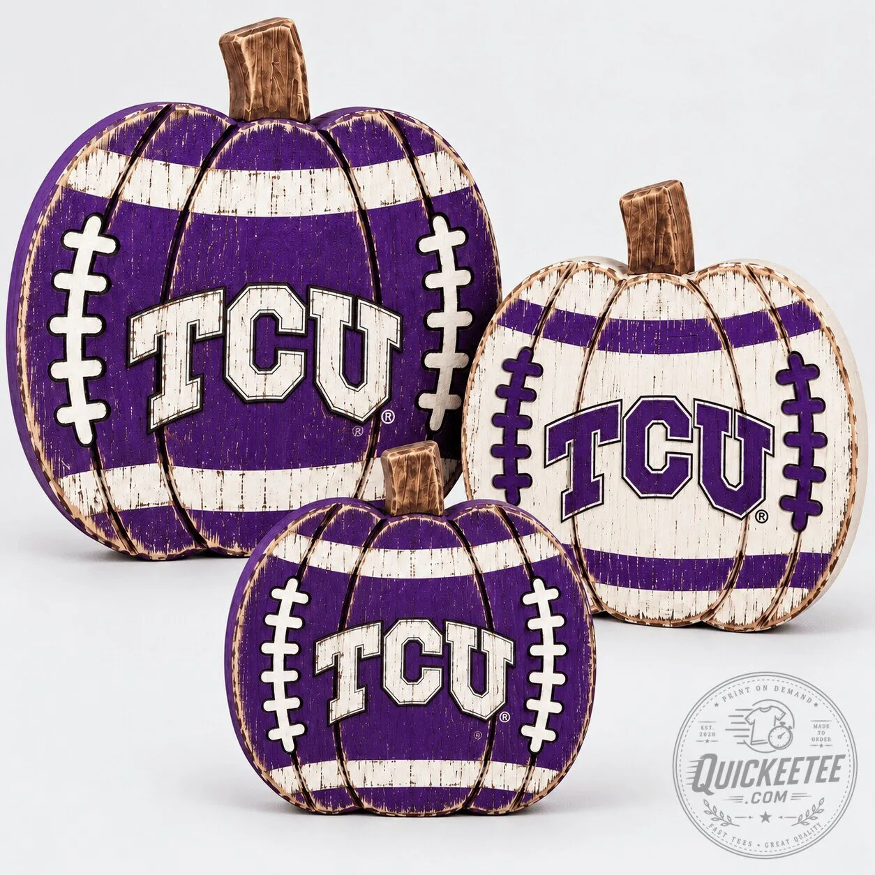 TCU Horned Frogs Football Pumpkin Tiered Tray Wood Decor Set