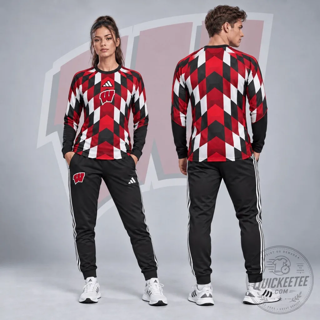 Wisconsin Badgers Diamond Chevron Performance Long Sleeve Shirt and Jogger Set Wisconsin Badgers Diamond Chevron Performance Long Sleeve Shirt and Jogger Set