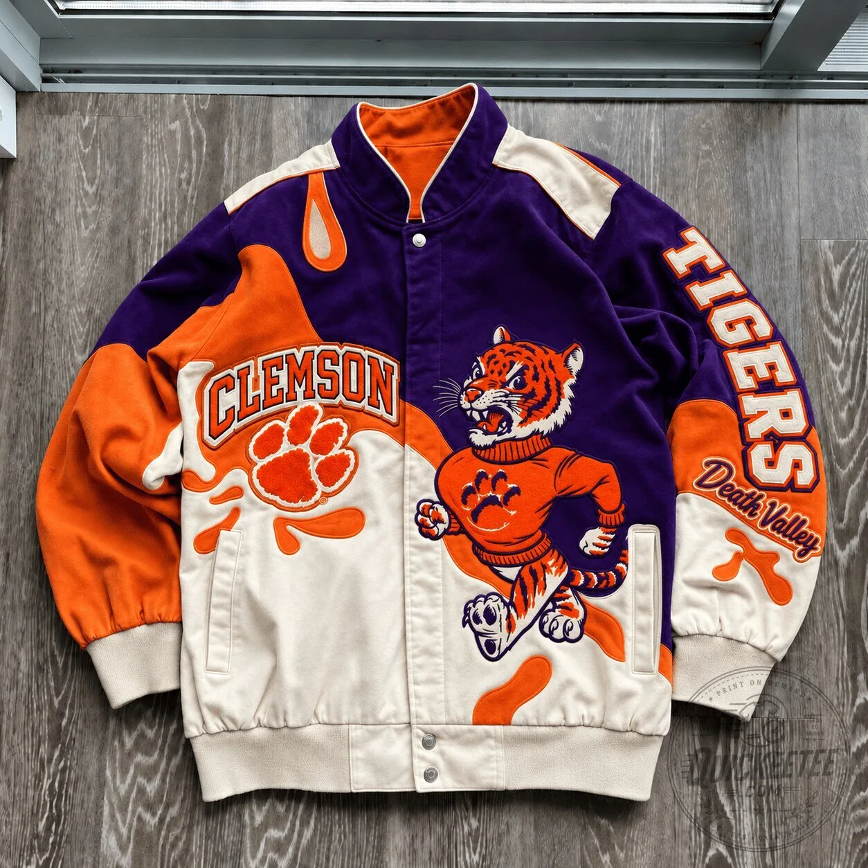Clemson Tigers Death Valley NCAA Football Varsity Bomber Jacket 1 Clemson Tigers Death Valley NCAA Football Varsity Bomber Jacket