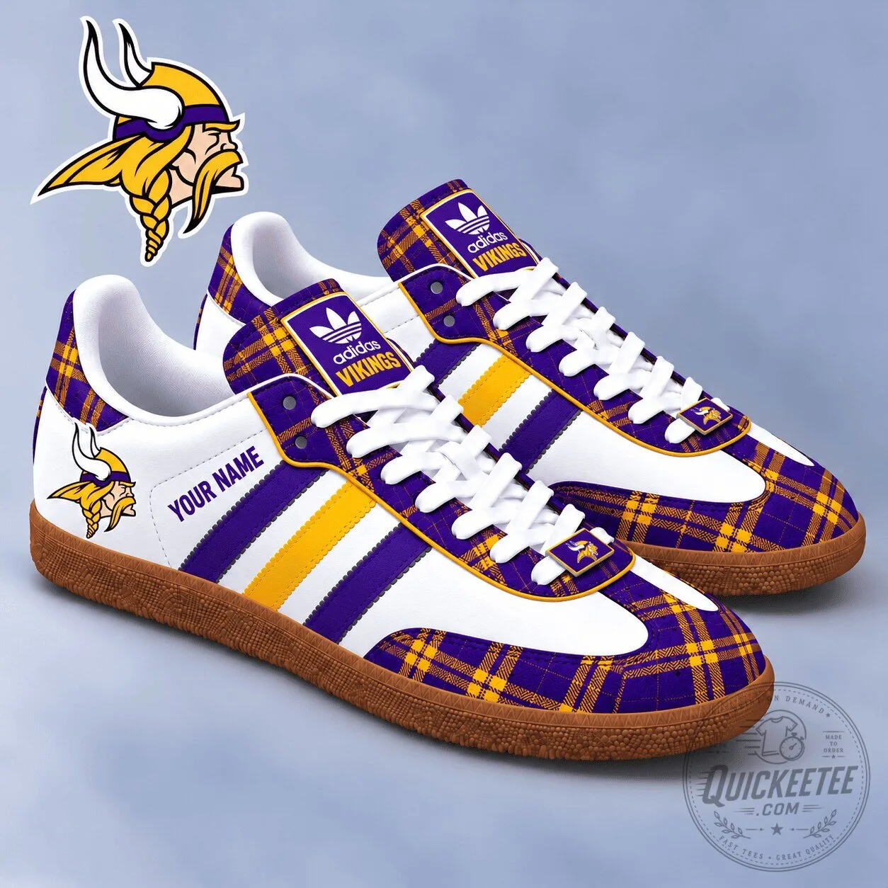 Minnesota Vikings NFL Plaid Pattern Custom Name Samba Style Shoes 3 Minnesota Vikings NFL Plaid Pattern Custom Name Samba Style Shoes