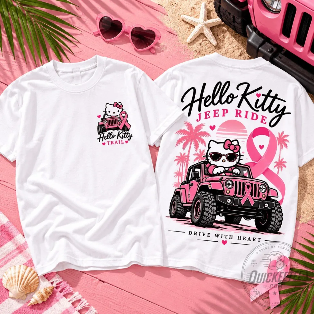 Hello Kitty Jeep Ride Breast Cancer Awareness T-Shirt Hello Kitty Jeep Ride Breast Cancer Awareness T-Shirt