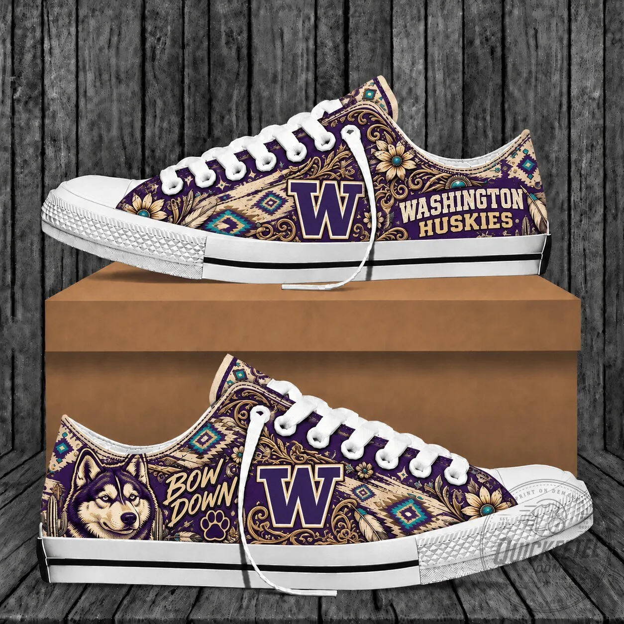 Washington Huskies Western Boho Pattern Low Top Canvas Shoes 5 Washington Huskies Western Boho Pattern Low Top Canvas Shoes