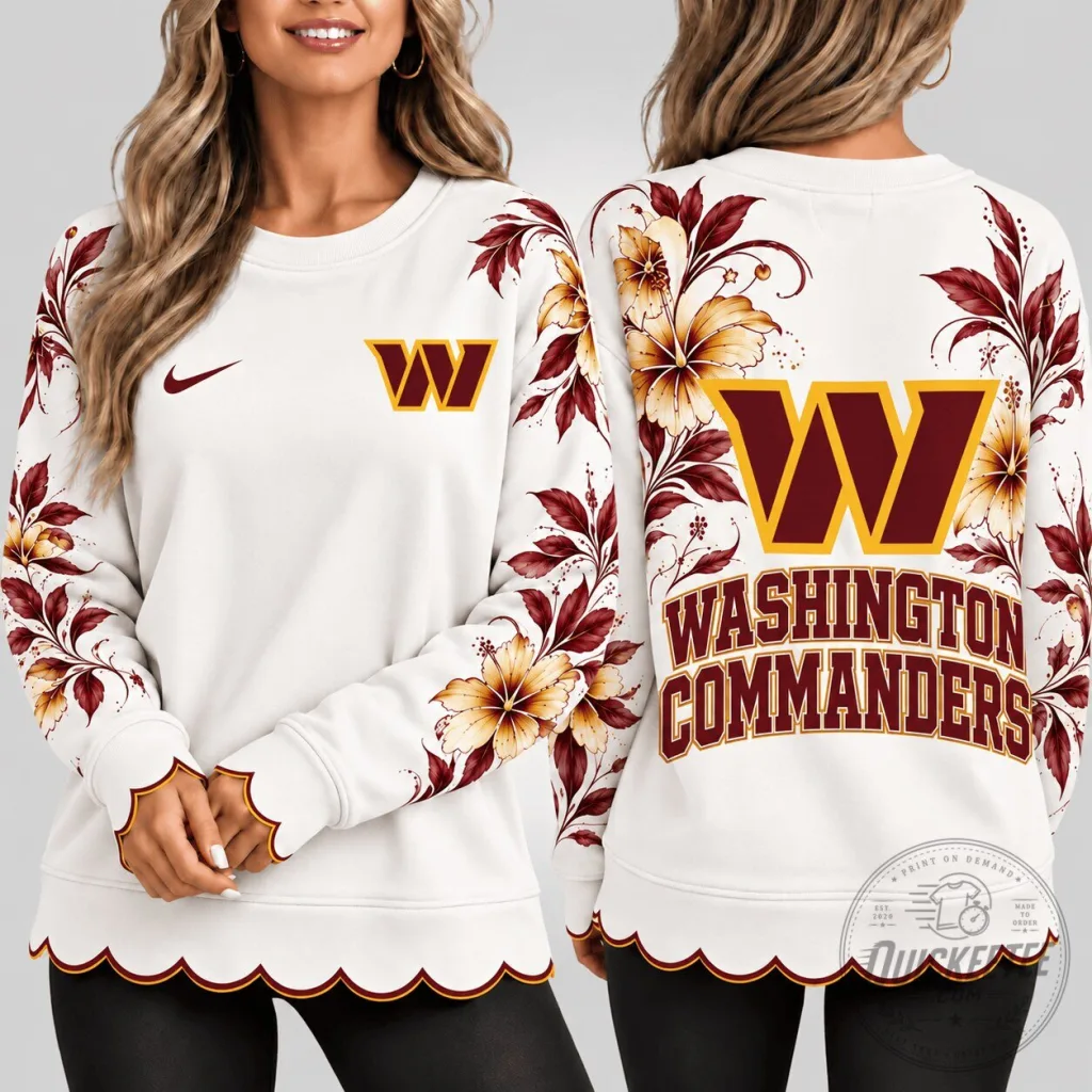 Washington Commanders Floral Elegance Crewneck Sweatshirt for Women Washington Commanders Floral Elegance Crewneck Sweatshirt for Women