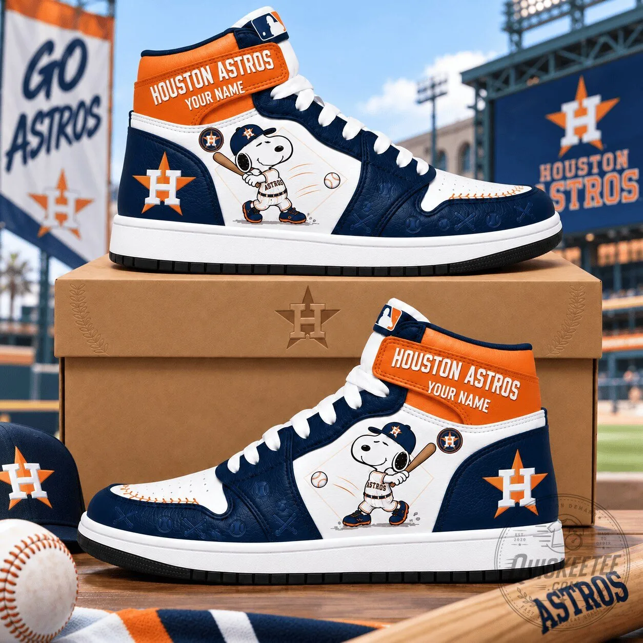Houston Astros Snoopy Baseball Home Run Custom Name High Top Shoes