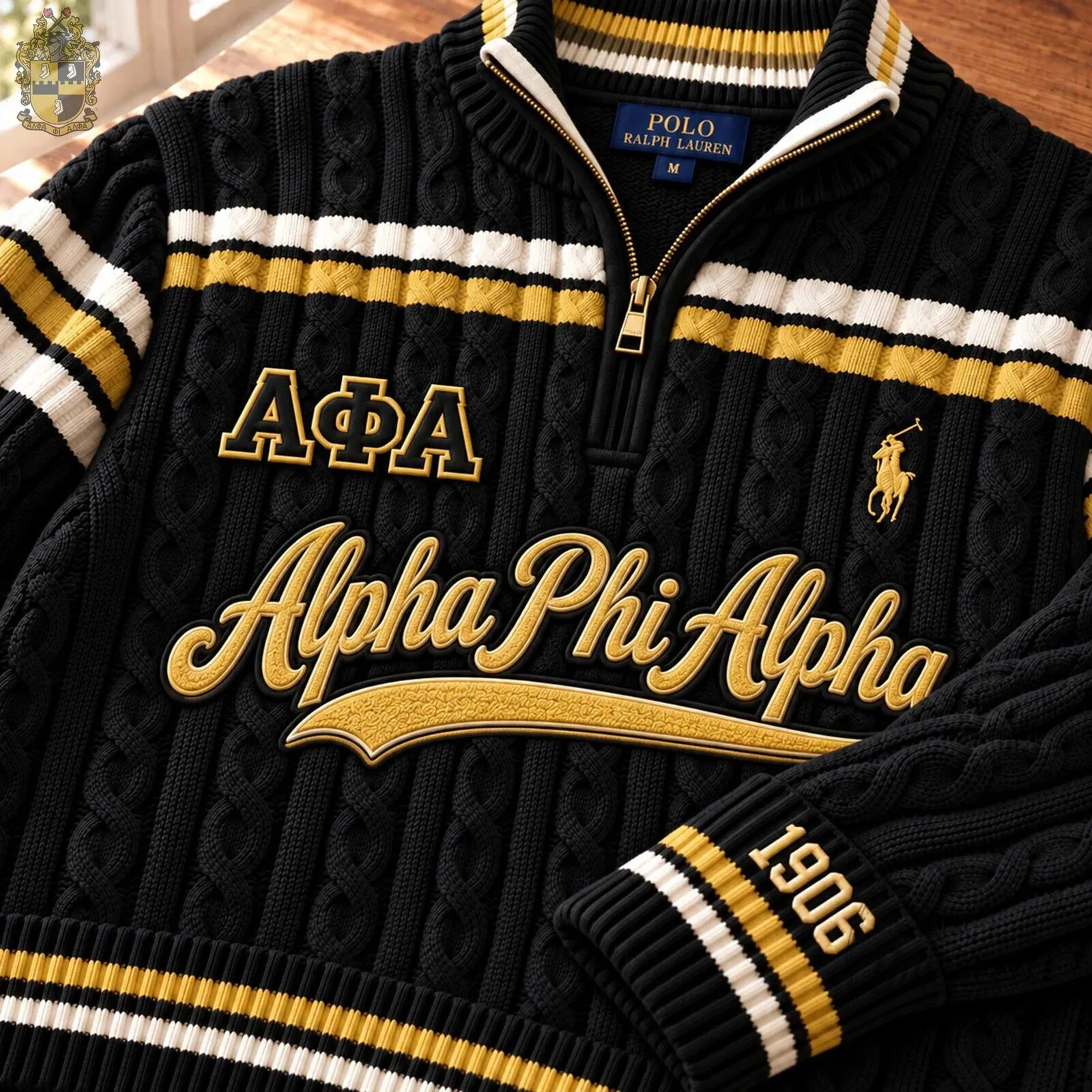 Alpha Phi Alpha Fraternity Cable Knit Quarter Zip Polo Ralph Lauren Sweater 1 Alpha Phi Alpha Fraternity Cable Knit Quarter Zip Polo Ralph Lauren Sweater