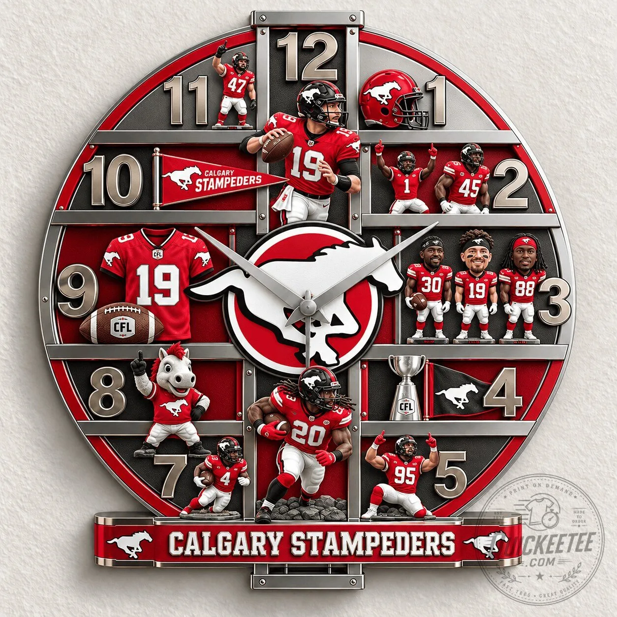 Calgary Stampeders Football Team Wall Clock for Canadian Football League Fans