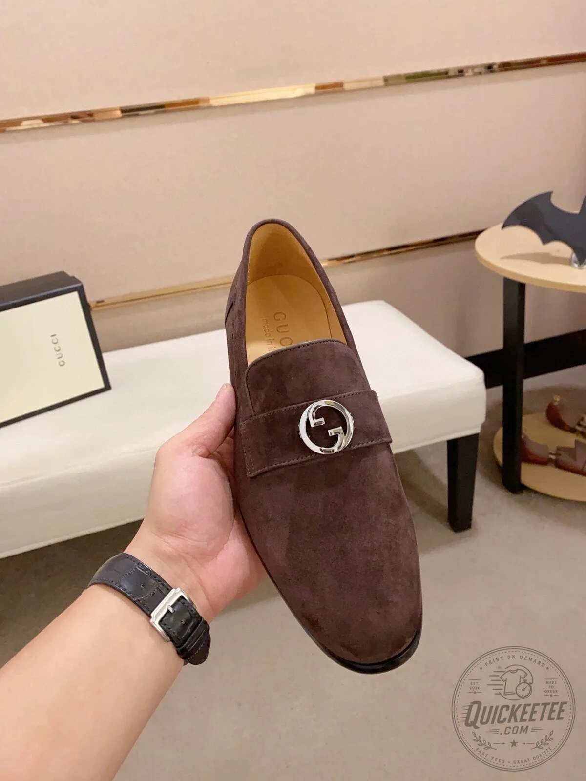 Men's Loafer Shoes in Brown Suede with Horsebit Detail by Gucci