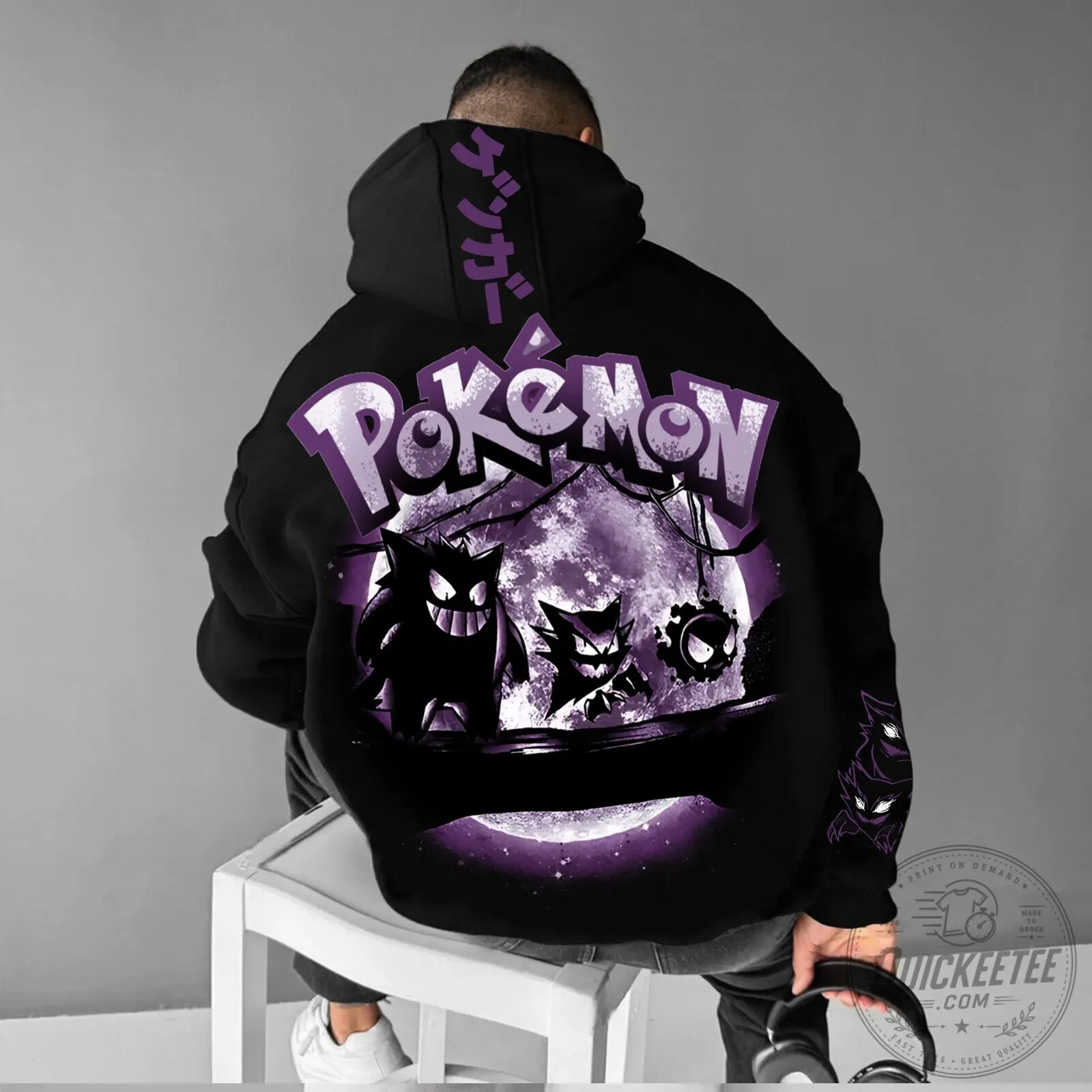 Pokemon Gengar Haunter Gastly Full Moon Graphic Hoodie