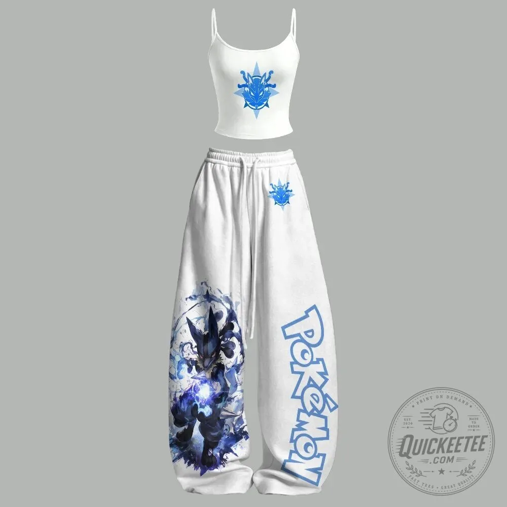 Pokemon Lucario Blue Aura Graphic Print Camisole Top and Sweatpants Set