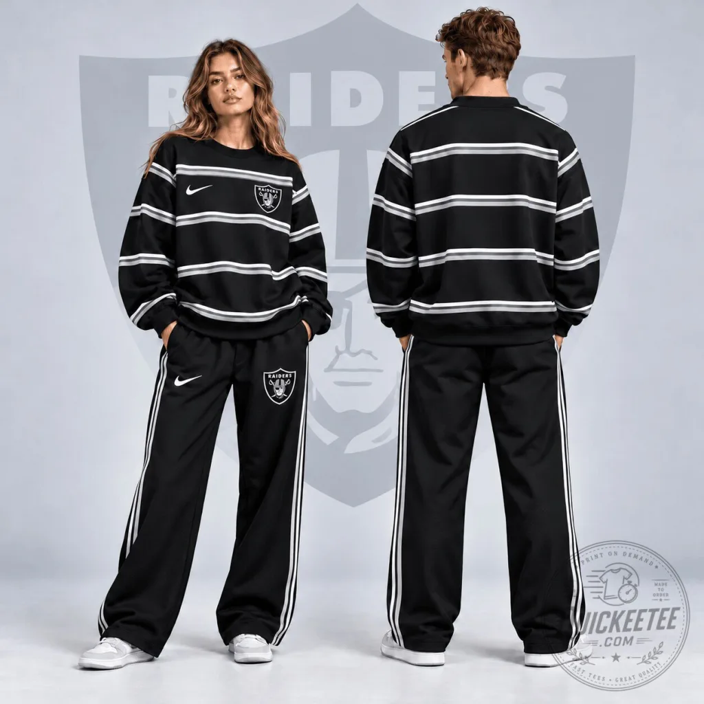 Las Vegas Raiders NFL Classic Horizontal Stripe Crewneck Sweatshirt for Women Las Vegas Raiders NFL Classic Horizontal Stripe Crewneck Sweatshirt for Women