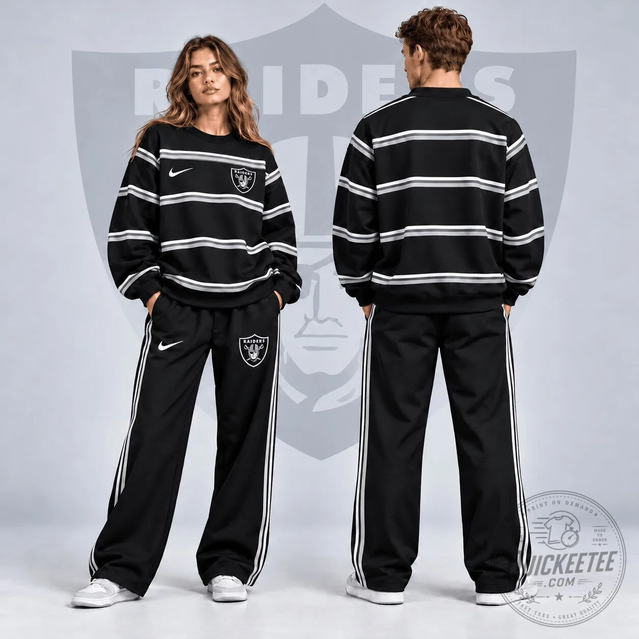 Las Vegas Raiders NFL Classic Horizontal Stripe Crewneck Sweatshirt for Women