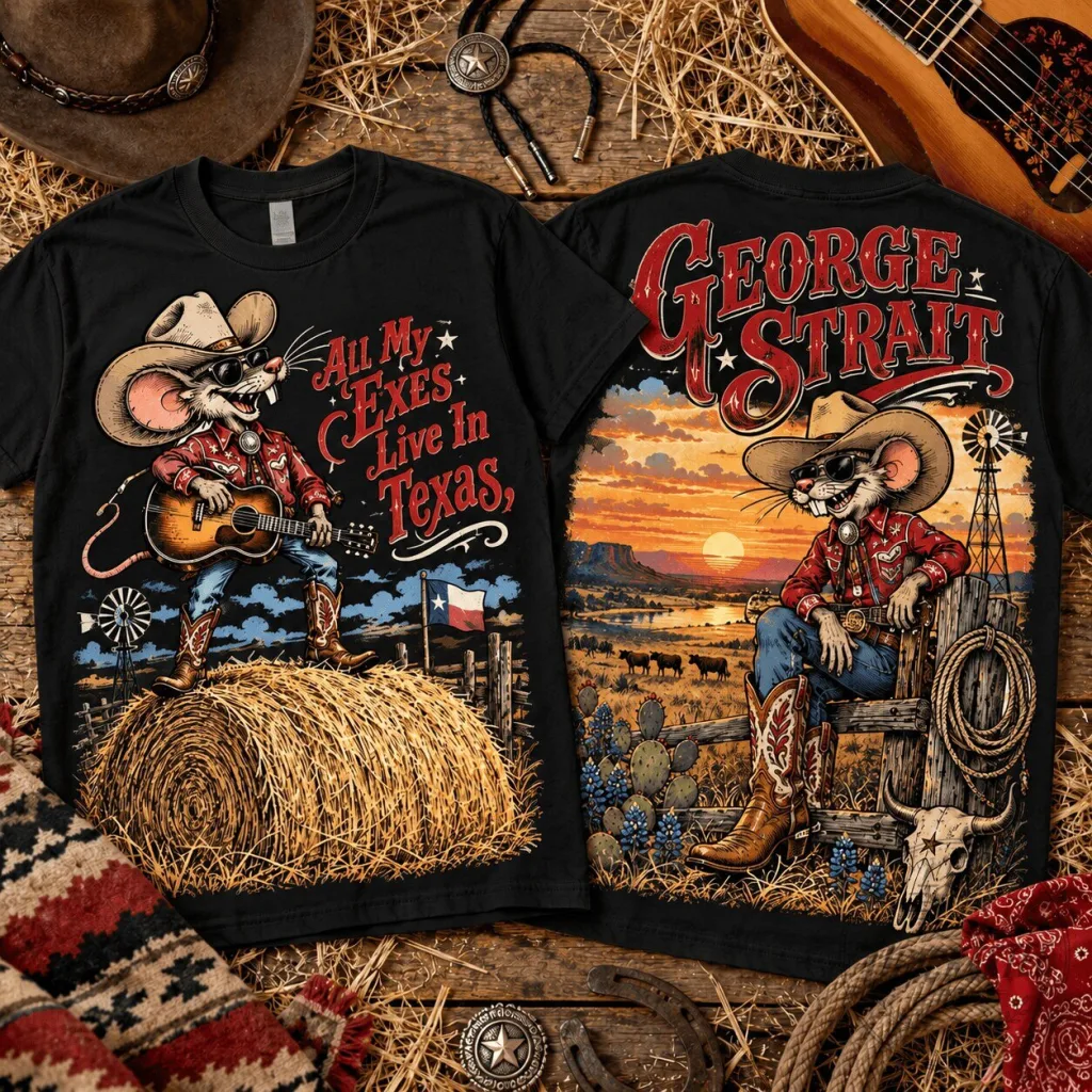 George Strait All My Exes Live In Texas Rat Fink Country Music T-Shirt George Strait All My Exes Live In Texas Rat Fink Country Music T-Shirt