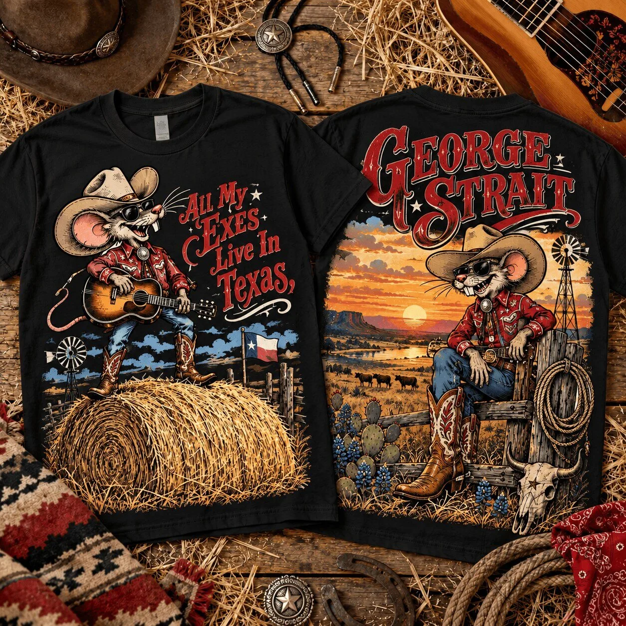 George Strait All My Exes Live In Texas Rat Fink Country Music T-Shirt