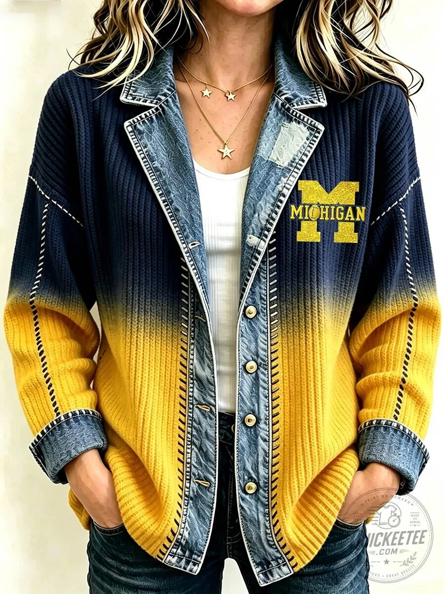 University of Michigan Wolverines Ombre Knit Denim Style Jacket for Women