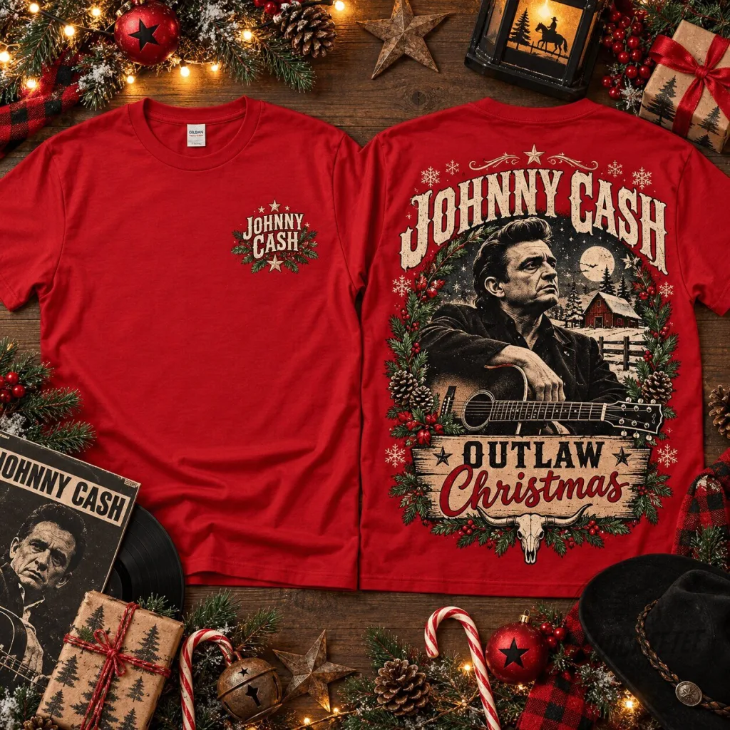 Graphic T-Shirt for the Johnny Cash Outlaw Christmas Music Festival Holiday Graphic T-Shirt for the Johnny Cash Outlaw Christmas Music Festival Holiday