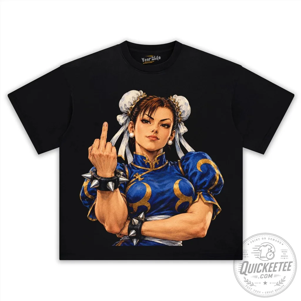 Chun-Li Middle Finger Street Fighter Video Game T-Shirt Chun-Li Middle Finger Street Fighter Video Game T-Shirt