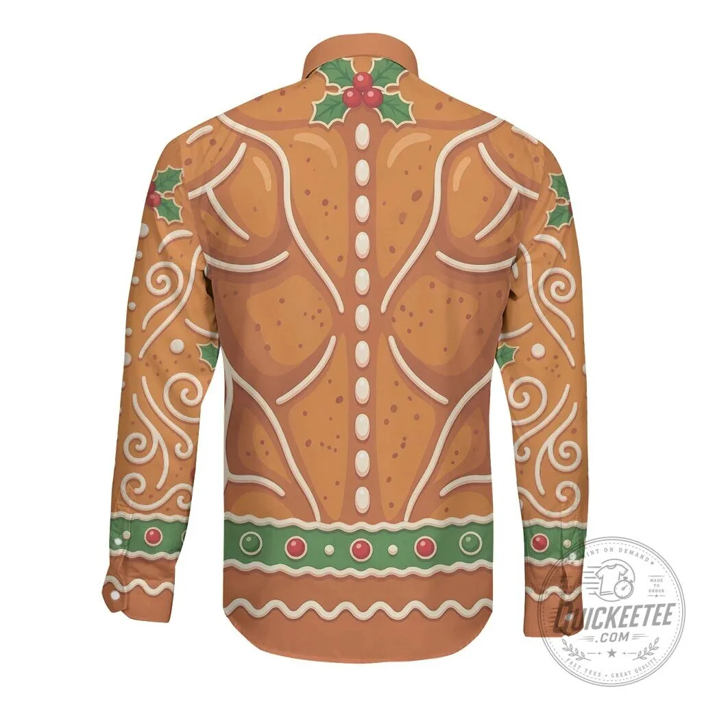 Gingerbread Gains Bodybuilder Christmas Long-Sleeve Button Shirt 5 Gingerbread Gains Bodybuilder Christmas Long-Sleeve Button Shirt