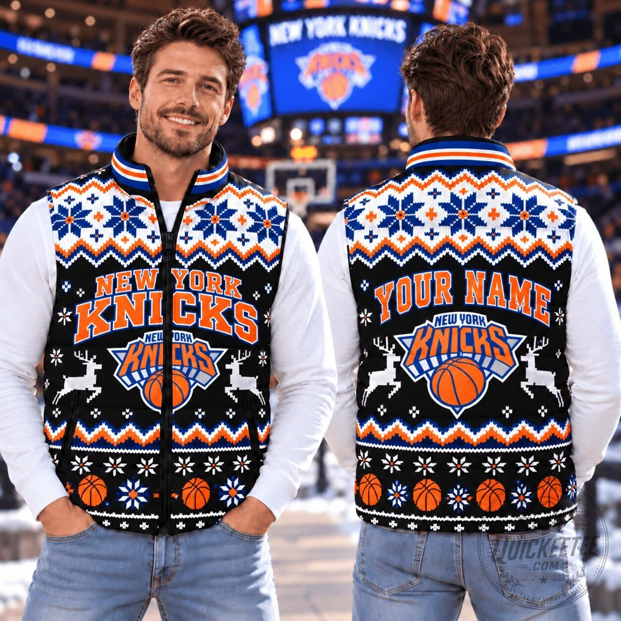 New York Knicks Personalized Ugly Christmas Sweater Vest Puffer Jacket 3 New York Knicks Personalized Ugly Christmas Sweater Vest Puffer Jacket