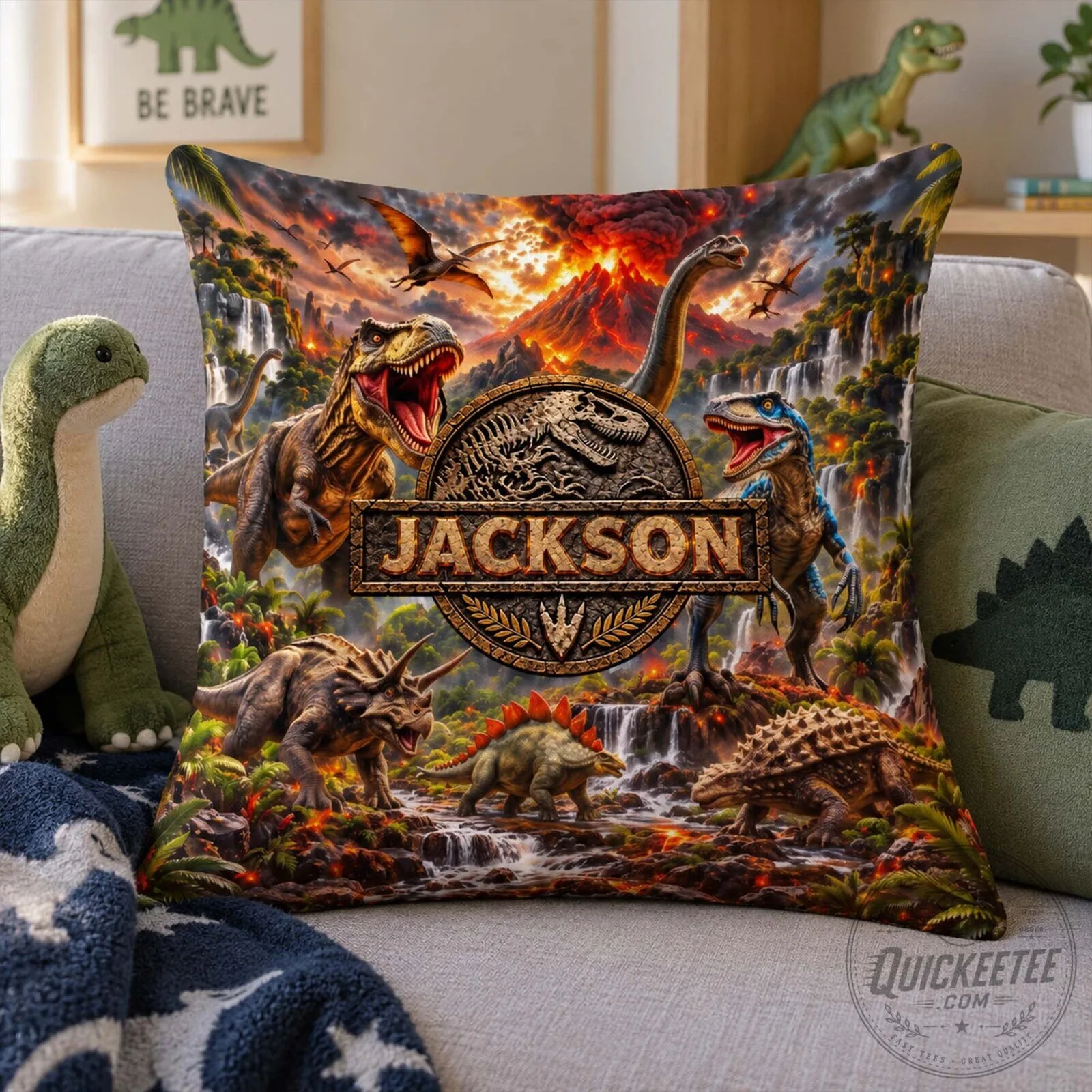 Personalized Jurassic Park Dinosaur Volcano Scene Custom Name Pillow for Boys Room 9 Personalized Jurassic Park Dinosaur Volcano Scene Custom Name Pillow for Boys Room