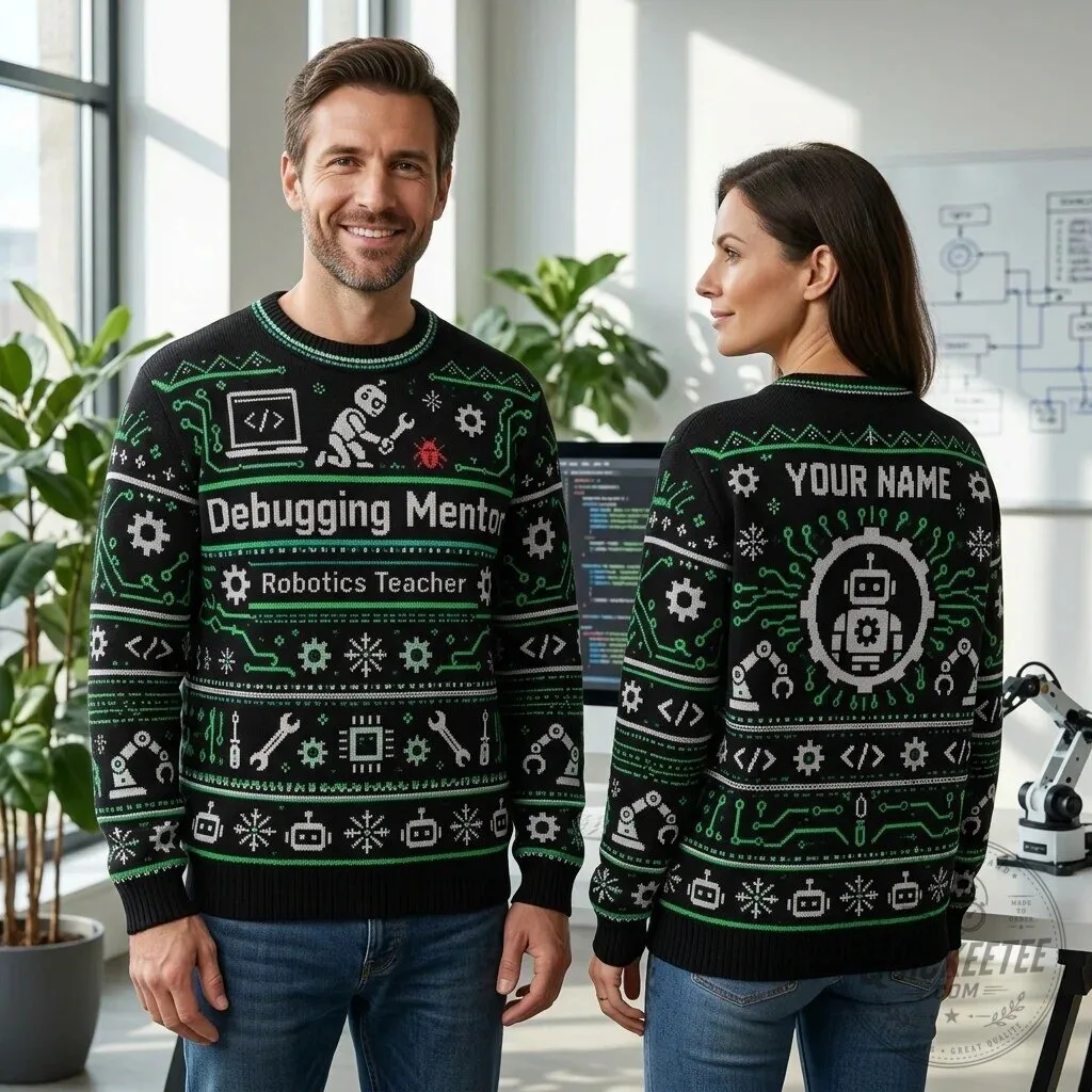 Debugging Mentor Robotics Teacher Ugly Christmas Sweater