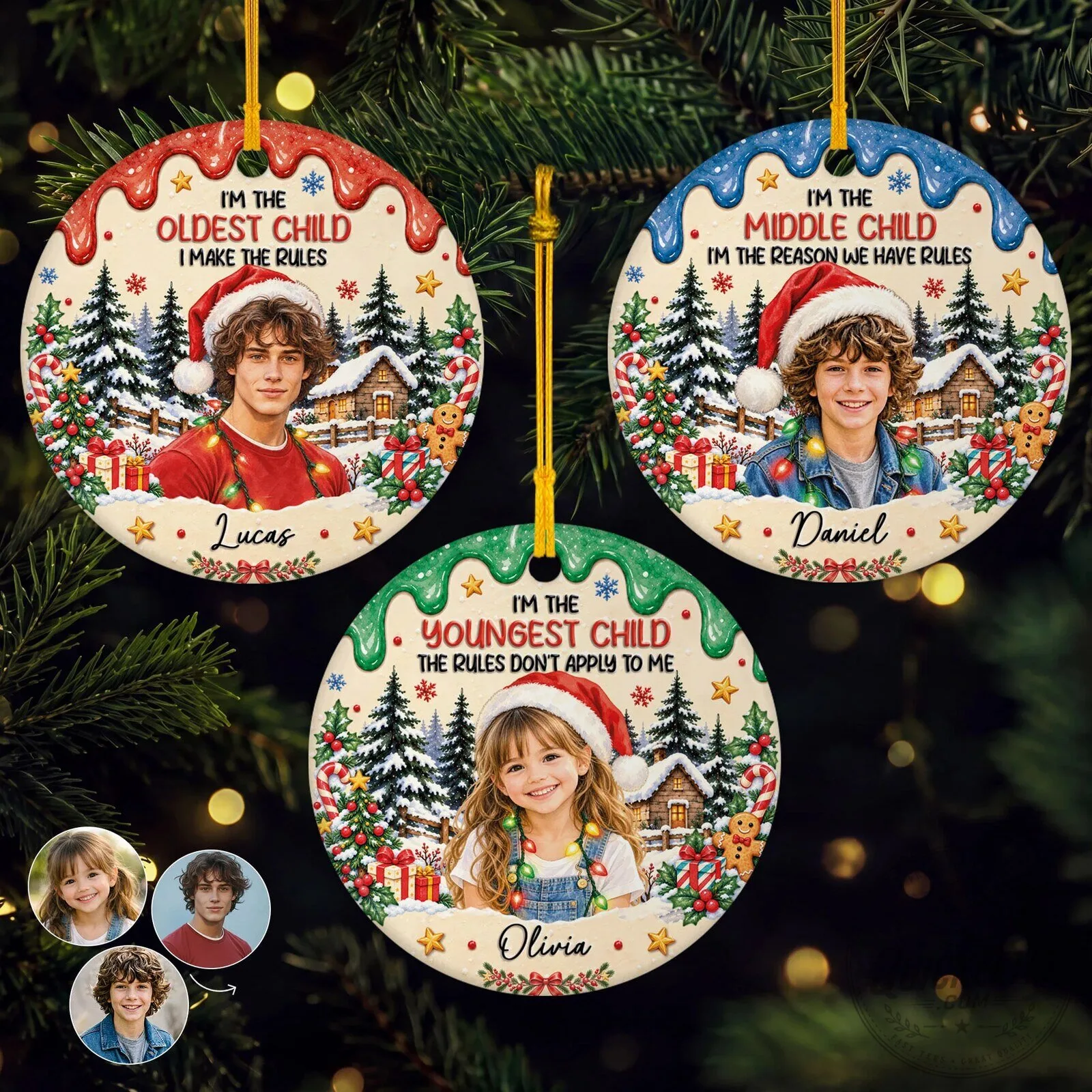 Personalized Sibling Rules Christmas Tree Ornament - Custom Photo Holiday Decoration 7 Personalized Sibling Rules Christmas Tree Ornament - Custom Photo Holiday Decoration