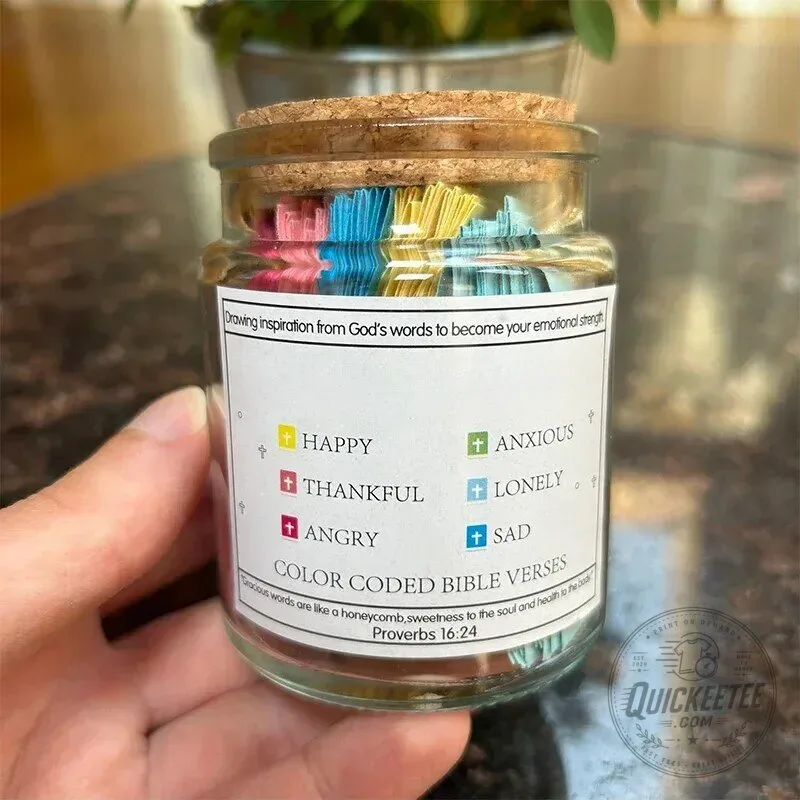 Inspirational Color Coded Bible Verses Glass Jar for Emotional Strength