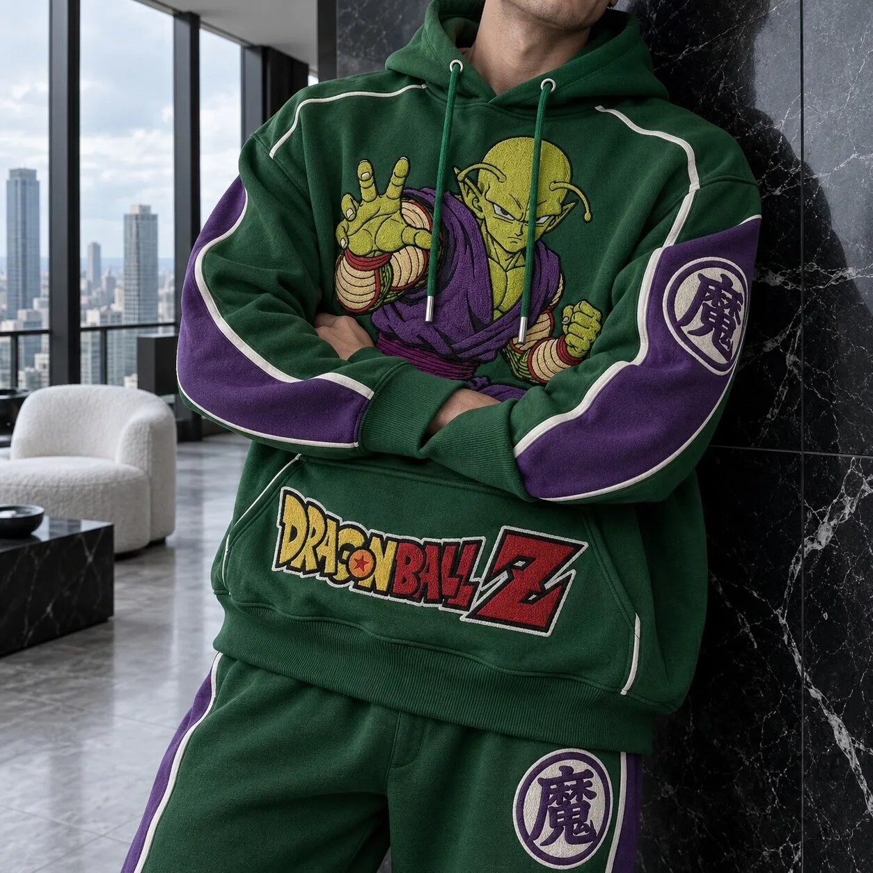 Dragon Ball Z Piccolo Green Embroidered Anime Graphic Hoodie 2 Dragon Ball Z Piccolo Green Embroidered Anime Graphic Hoodie