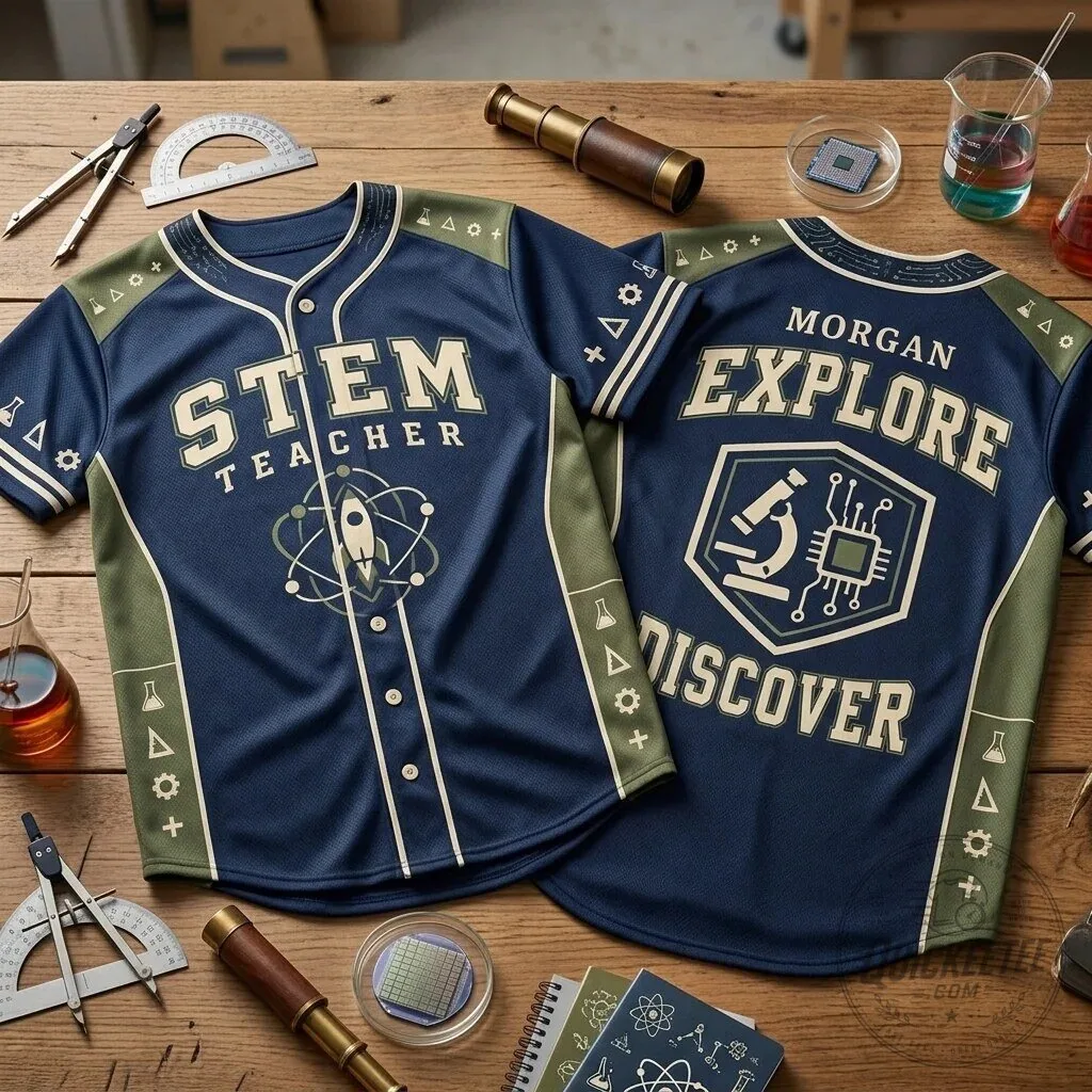 Personalized STEM Teacher Explore Discover Science Educator Baseball Jersey 12 Personalized STEM Teacher Explore Discover Science Educator Baseball Jersey