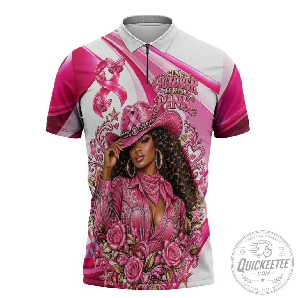 Western Wear Cowgirl Breast Cancer Awareness Pink Ribbon Polo Shirt Western Wear Cowgirl Breast Cancer Awareness Pink Ribbon Polo Shirt