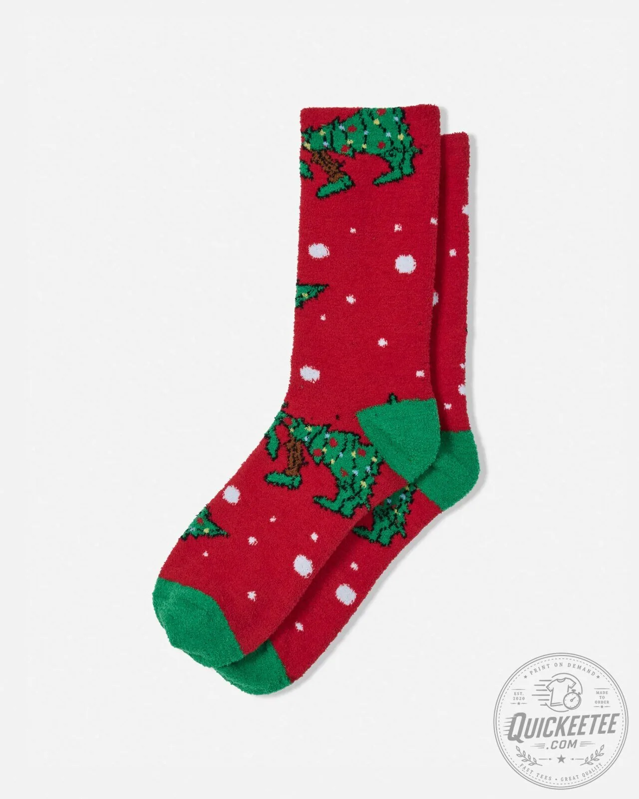 Festive Christmas Tree Dinosaur Fuzzy Socks for Holiday Season