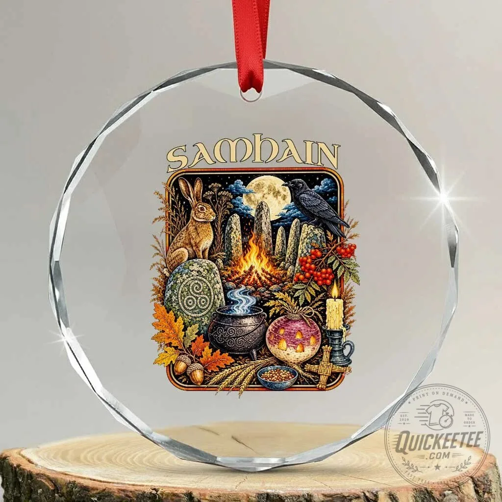 Samhain Ancient Pagan Ritual Sacred Fire Turnip Lantern Crystal Ornament