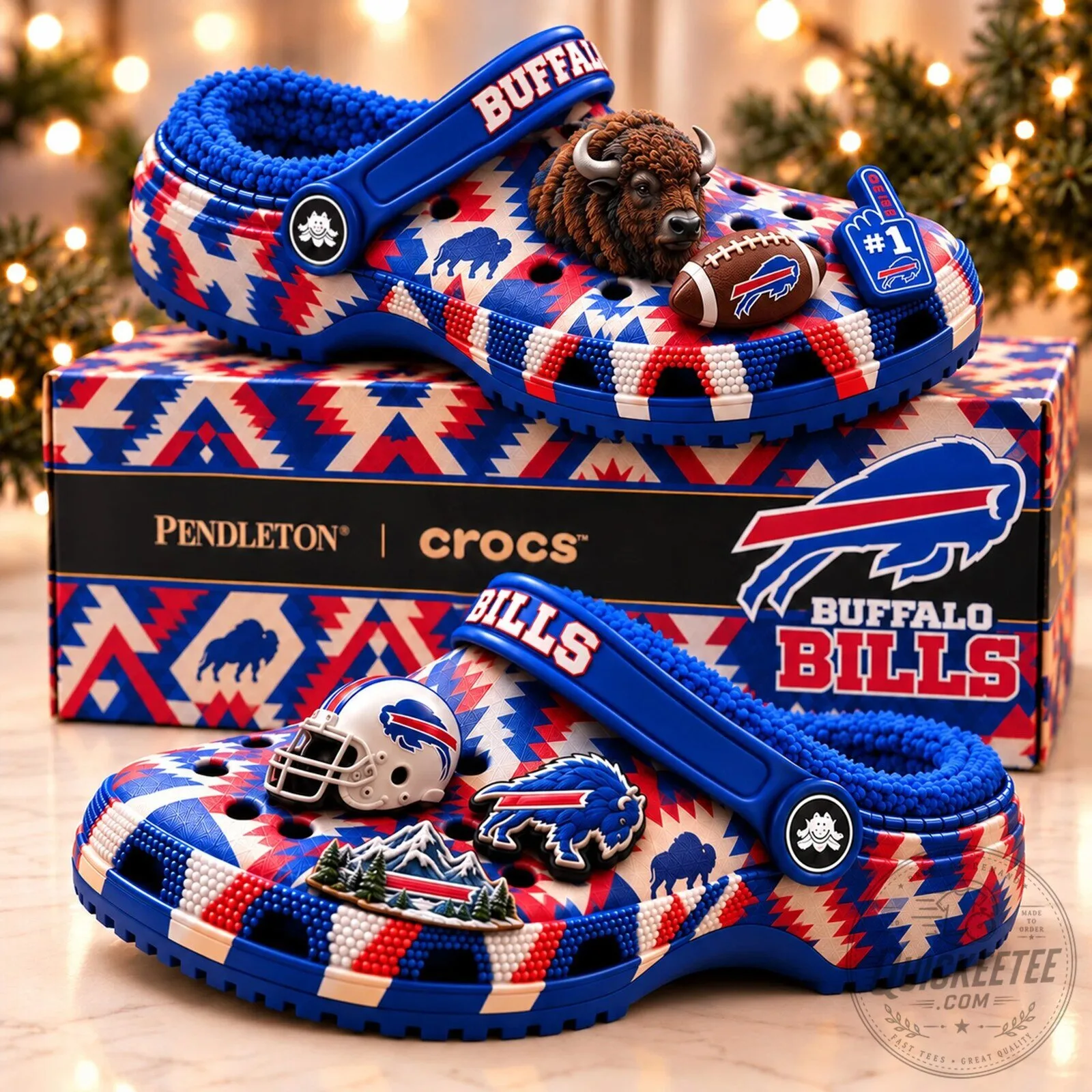 Buffalo Bills Pendleton Crocs Classic Clog Shoes with Fleece Lining
