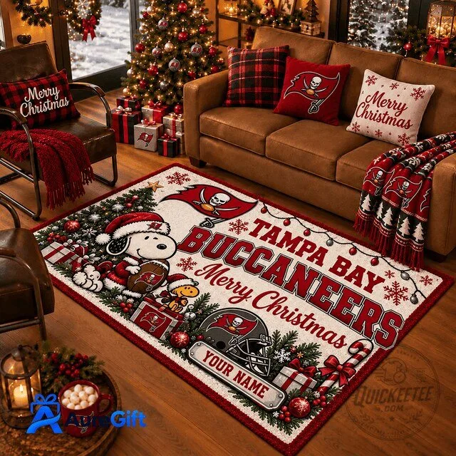 Tampa Bay Buccaneers Snoopy Christmas Area Rug – Personalized Holiday Decor