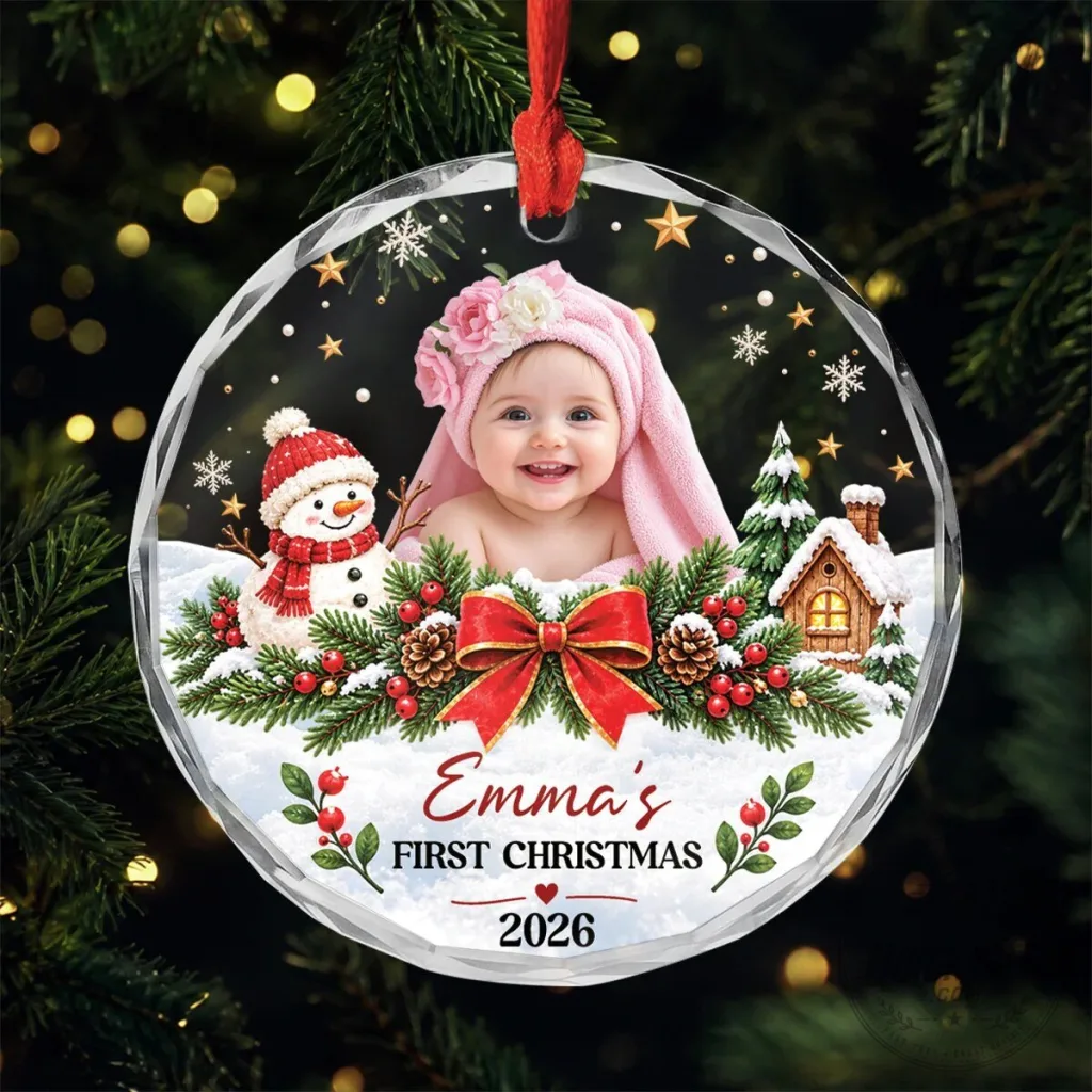 Baby's First Christmas Personalized Photo Glass Ornament 2026 Baby's First Christmas Personalized Photo Glass Ornament 2026