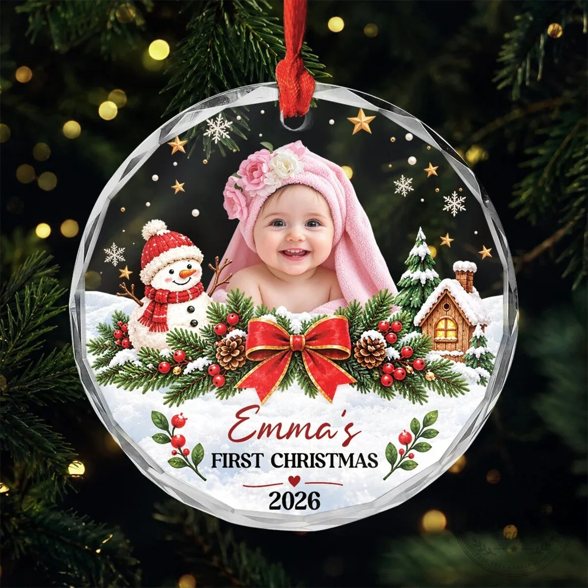 Baby's First Christmas Personalized Photo Glass Ornament 2026 1 Baby's First Christmas Personalized Photo Glass Ornament 2026