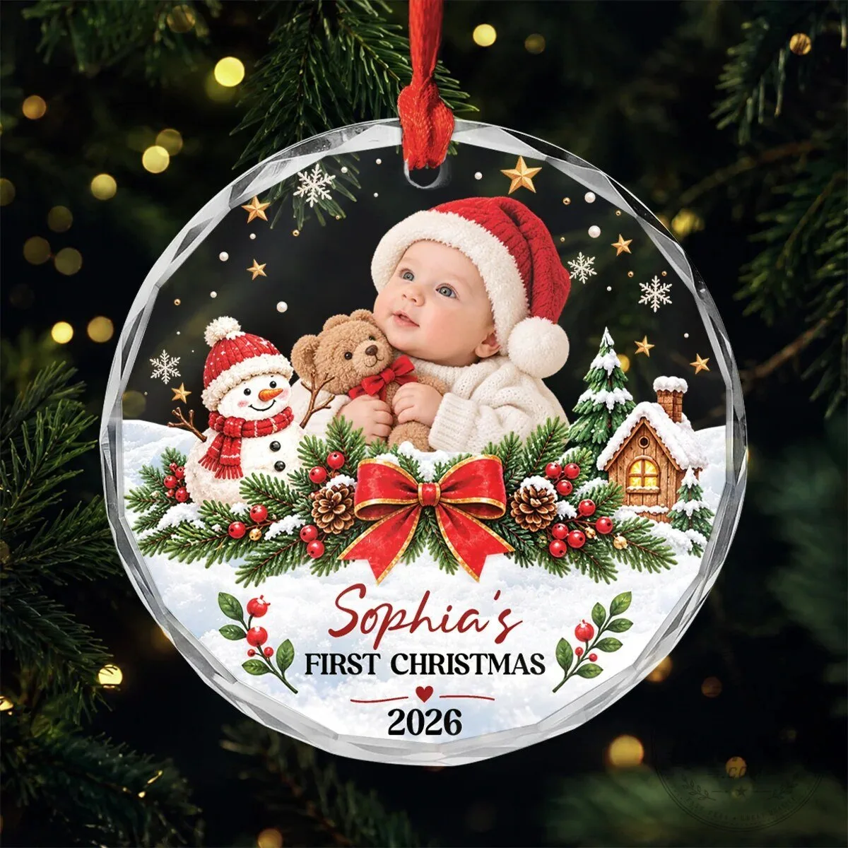 Baby's First Christmas Personalized Photo Glass Ornament 2026 10 Baby